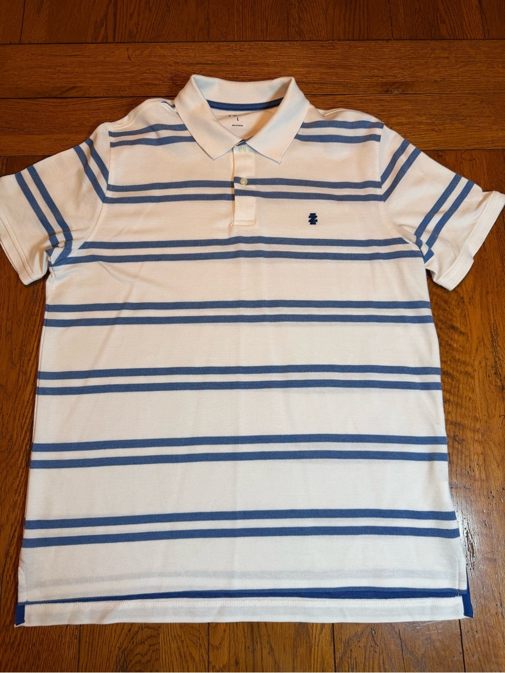 Izod White Polo with Blue Trim and Stripe Accents